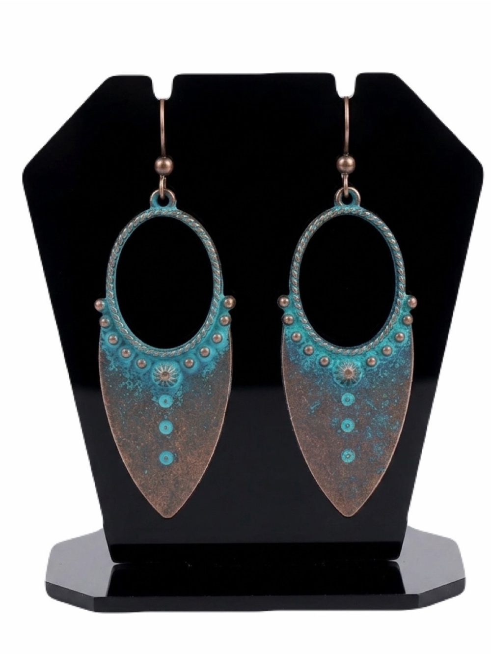 New Classic Bohemian Ethnic Patina Cooper Tribal Shield Handmade Earrings